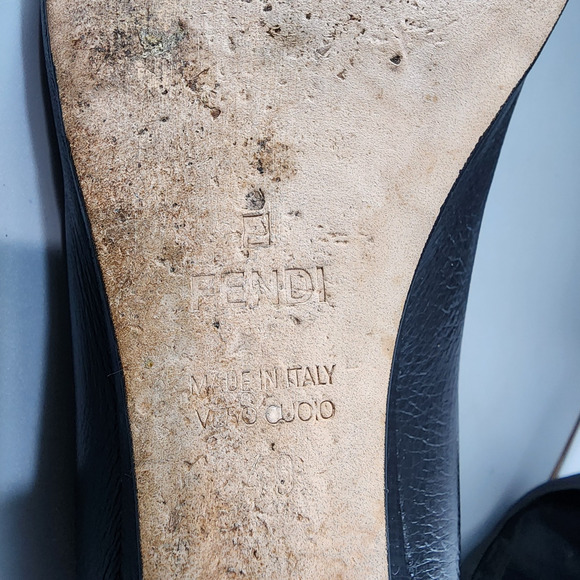 Fendi Black Leather Wedge Pumps Gold Logo Accent - IT Size 40 - US Size 10 - Picture 12 of 13